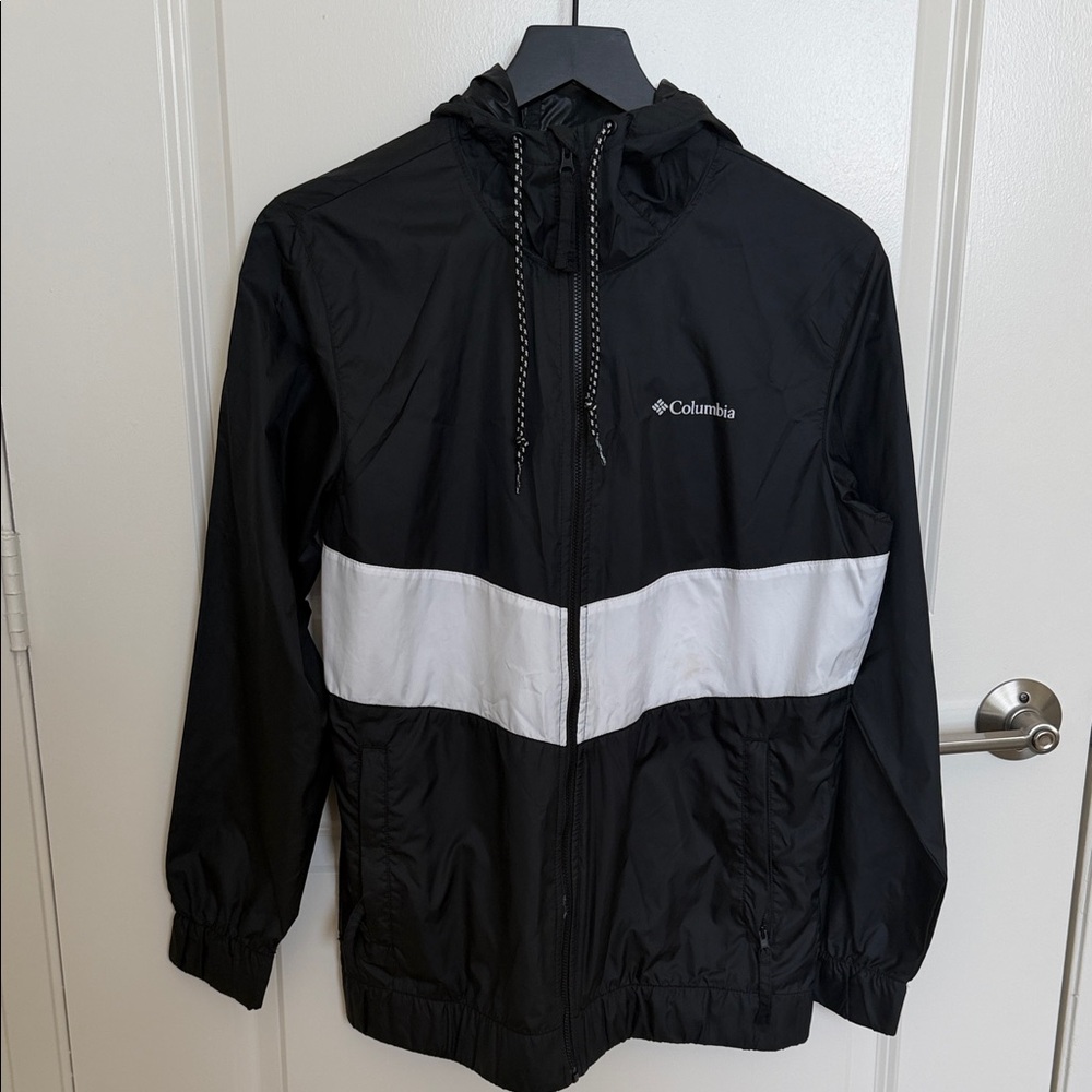 Columbia Black and White Hooded Windbreaker Jacket